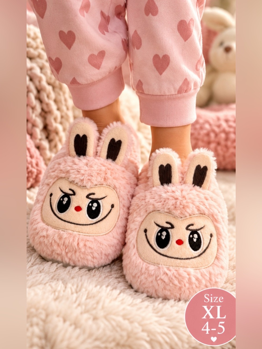 American Exchange Girls Pink Plush Monster Bunny Slippers NWT XL 4-5